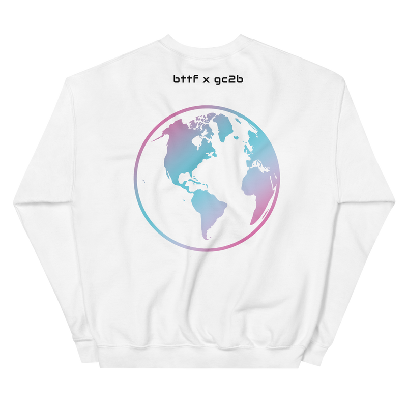 "Support Trans Futures" White Crewneck with Globe Back