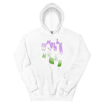 hoodie featuring wholly human logo in genderqueer flag colors