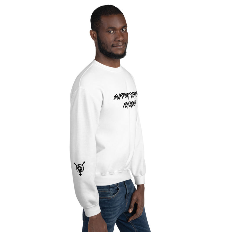 "Support Trans Futures" White Crewneck with Globe Back