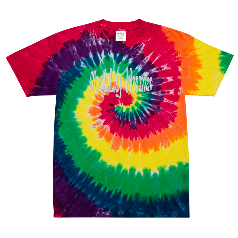 White Embroidered Wholly Human Oversized Tie-Dye T-Shirt Classic Rainbow / 2XL