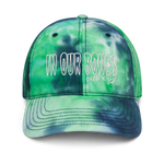 tie-dye hat features embroidered "in our bones" logo design