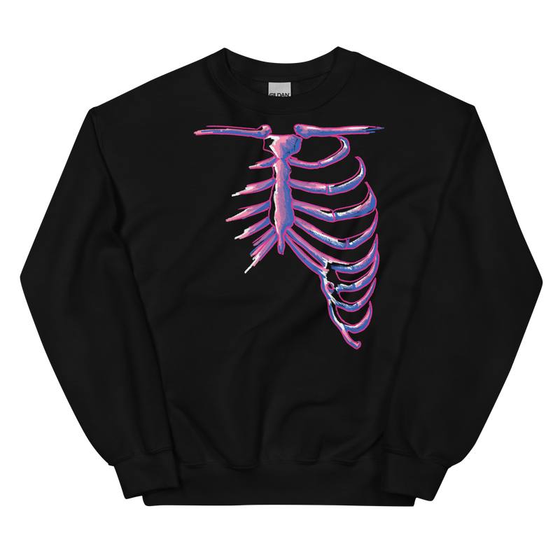 sweatshirt design features human bones in genderfluid colors