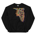 sweatshirt design features human bones in rainbow flag colors