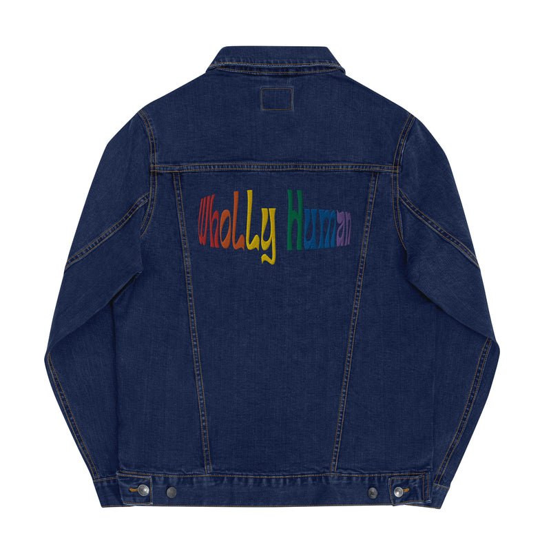Embroidered Rainbow "Wholly Human" Denim Jacket