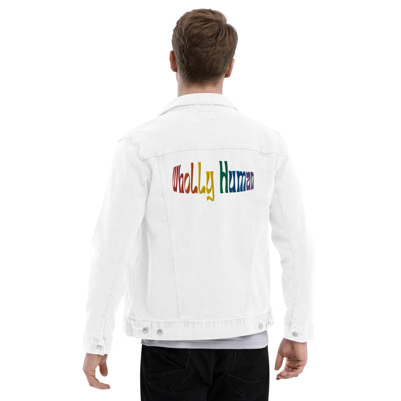 Embroidered Rainbow "Wholly Human" Denim Jacket