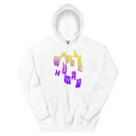 hoodie featuring wholly human logo in intersex flag colors