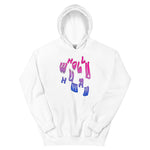 hoodie featuring wholly human logo in bisexual flag colors