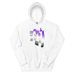 hoodie featuring wholly human logo in asexual flag colors 