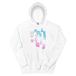 hoodie featuring wholly human logo in trans flag colors