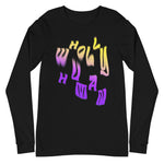 wholly human logo in intersex flag colors on black long sleeve tee