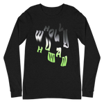 long sleeve tee with "wholly human" logo in agender colors