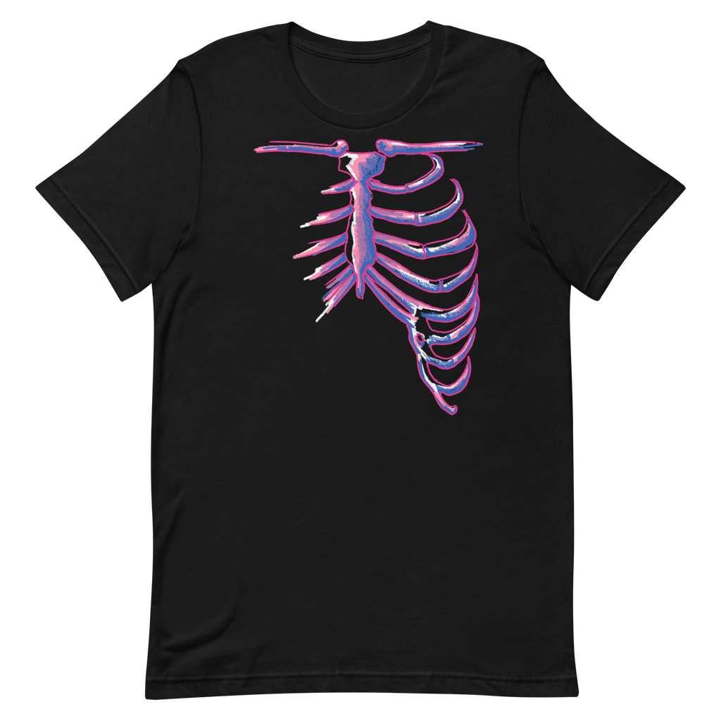 t-shirt design features human bones in genderfluid colors