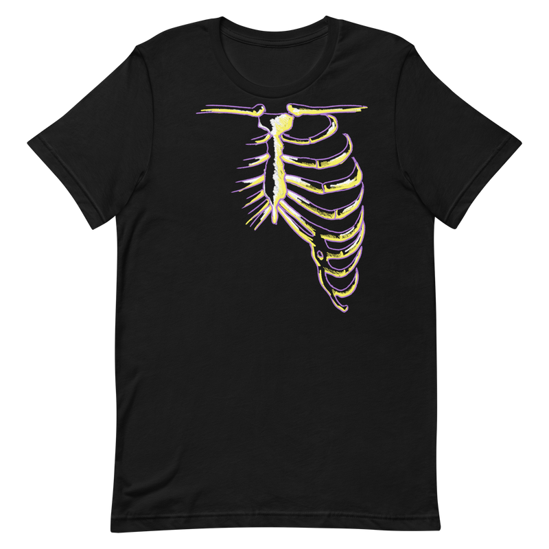 t-shirt design features human bones in nonbinary colors