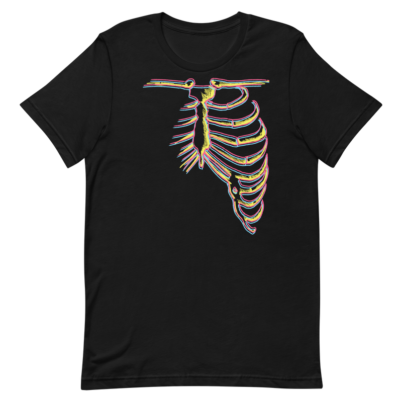 t-shirt design features human bones in pansexual flag colors