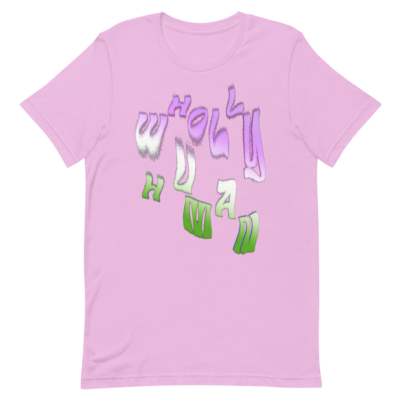 t-shirt featuring wholly human logo in genderqueer flag colors
